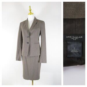 Ann Taylor Womens Light Brown Gray Skirt Suit Size 2 Formal Business Career